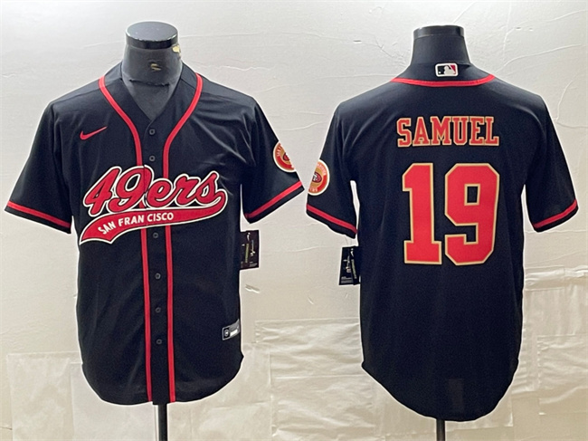 Men's San Francisco 49ers #19 Deebo Samuel Black With Patch Cool Base Stitched Baseball Jersey Men's San Francisco 49ers #19 Deebo Samuel Black With Patch Cool Base Stitched Baseball Jersey